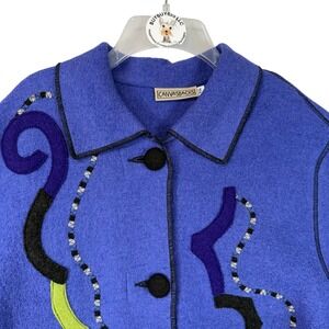 Canvasbacks‎ Wool Art-to-Wear Applique Jacket Purple Petite Medium USA Made